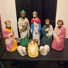 Vintage 1980s EMPIRE Lighted Nativity Scene - 9pc Hollow Plastic Blow Molds