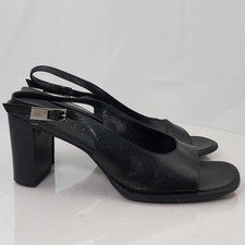 Vintage 90s Gucci Sandals 8.5/39C Black Leather Slingback Block/Chunky Heels