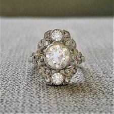 Vintage Art Deco 3.0 Ct Round Cut Diamond Antique Edwardian Engagement Her Ring