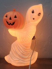Vintage Blow Mold Ghost Holding A Pumpkin Halloween General Foam Plastic 13"
