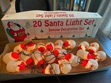 Vintage Blow Mold Santa Claus Blinking Christmas String Lights (20 Santa Heads)