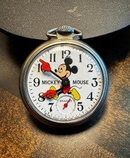 Vintage Bradley Mickey Mouse Pocket Watch, 1970s era, pre-owned, works normal