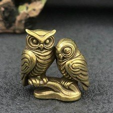 Vintage Brass Owl Figurine Solid Metal Bird Statue Desktop Office Shelf Decor