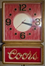 Vintage Coors Beer Lighted Wall Clock Sign Woodgrain Bar Advertising WORKING