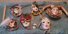 Vintage Decorative Wall Masks Lot 7 Ceramic , Porcelain Masks Different Sz AS IS