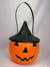 Vintage Empire Blow Mold Pumpkin Bucket Witch Hat No Light Halloween JackoLatern
