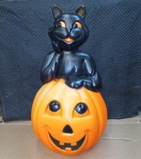 Vintage Empire Halloween Blow Mold Black Cat Pumpkin 34"