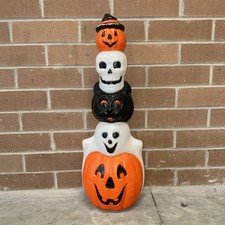 Vintage Empire Halloween Totem Pumpkins Ghost Cat Skull 32 inch Blowmold