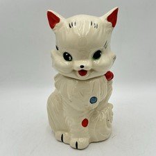 Vintage Fluffy Cat American Bisque Cookie Jar with Red Bow 1940's or 50's
