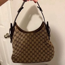 Vintage Gucci GG Monogram Shoulder Bag Beige/Brown - with authentication