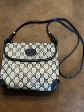 Vintage Gucci GG Supreme Shoulder Bag Crossbody PVC Leather Blue Authentic 1990