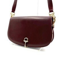 Vintage Gucci horsebit Leather Shoulder Crossbody Bag Wine Red Gold Chain Auth