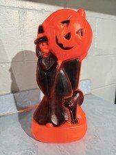 Vintage Halloween General Foam 14" Blow Mold Witch Pumpkin Cat "No Light Cord"