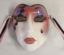 Vintage Hand Painted Porcelain Clay Art Ombre Mask Wall Hanging Masquerade Mask