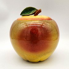 Vintage McCoy Pottery Apple Cookie Jar Fruit Leaf Lid Crackle Glaze USA