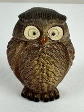 Vintage Owl Figurine Resin Brown Hand Painted Look Wide Eyes 3” Tall Cute Decor