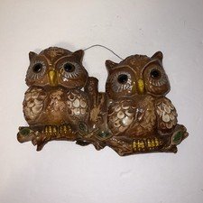 Vintage Owls Wall Plaque 2 Owls on Branch 12” Hanging Decor