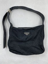Vintage Prada Black Nylon Leather Shoulder Bag Silver Hardware
