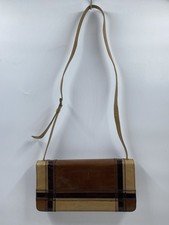 Vintage Prada Brown Striped Leather Accordion Crossbody Bag Silver Hardware