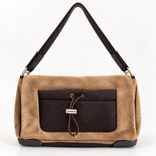Vintage Prada Sport Brown Suede & Nylon Shoulder Bag with Authenticity Card