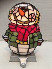 Vintage Stained Glass Snowman Christmas Stocking Holder Lamp