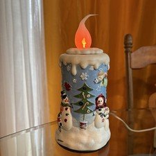 Vtg Ceramic Snowman Christmas Candle Lamp Electric Flicker Light Holiday Decor