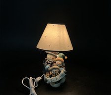 Vtg Christmas Snowman Family Let it Snow Table Lamp Snowflake Shade 11” Winter