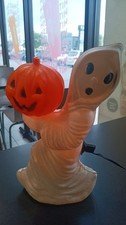 Vtg General Foam Plastics Ghost & Pumpkin Halloween Blow Mold Lamp 13" Works!
