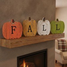 Wooden Pumpkin Fall Decor Set – 4 Pieces