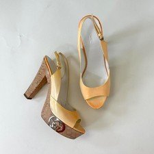 Y2k gucci ombre patent leather slingback cork platform heels