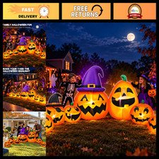 12 FT Inflatable Pumpkin Ghost Yard Decor - 7 LED Pumpkins for Halloween Party