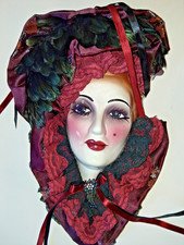 13"Wall Decor Porcelain Mask With Beads And Feathers