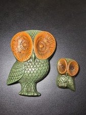 1970’s Vintage Owl + Owlet Molded Foam Wall Hanging Decor MCM - Set of 2