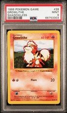 1999 Pokemon Base Set Shadowless Growlithe #28 PSA 9 MINT Vintage WOTC