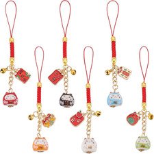 6PCS Lucky Beckoning Cat Keychains Pendant Japanese Maneki Neko Cat