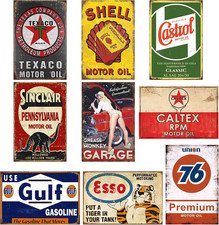 9 PCS Vintage Metal Tin Garage Signs, Retro Oil & Gas Station Wall Decor