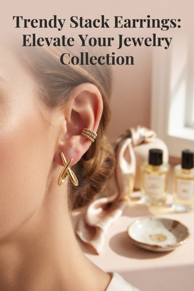 Close-up of elegant gold stud earrings and ear cuff on woman, perfect for everyday style and jewelry collection enhancement.