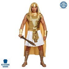 Ancient Egyptian Pharaoh Costume Men Large Gold White Headpiece Collar Cape
