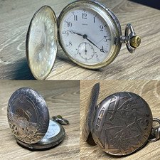 Antique OMEGA 19 Ligne Silver Full Hunter Art Nouveau Pocket Watch Running