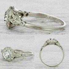 Art Deco Style Round Cut Lab Created Diamond Engagement Ring 14K White Gold FN