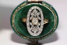 Art Deco Vintage Style Round Lab Created Diamond Engagement 14K Gold Finish Ring