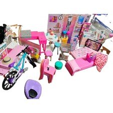 Barbie Bedroom Furniture Lot: Bed, Table, Chairs, Bicycle, Shopping Cart