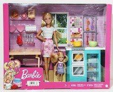Barbie Kitchen Playset w/Doll & Child Figure Cooking Set Furniture & Accessories