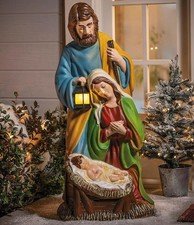 Beautiful Large 32"H Blow-Mold Nativity Holy Family Figure with LED Lantern #179