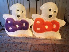 Blow Mold Halloween Boo Ghosts Light Up Grand Venture PAIR Purple And Orange