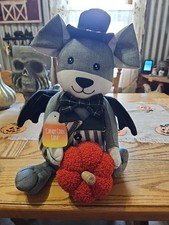 Candy Corn Lane Halloween Dog Bat Holding A Pumpkin NEW