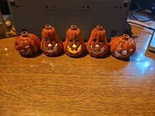 Ceramic Halloween Pumpkins Jack O Lanterns Votive Holder Set Of 5