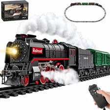 Christmas Electric Remote Control Train Set with Smoke, Lights, Sound, Locomotiv