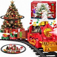 Christmas Train Set 2-in-1 Electric Train Around Under Christmas Tree w/ Smoke