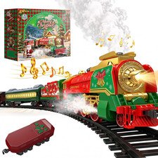 Christmas Train Set with Remote Control, Glowing Car,3 Smokes, Lights,Sound